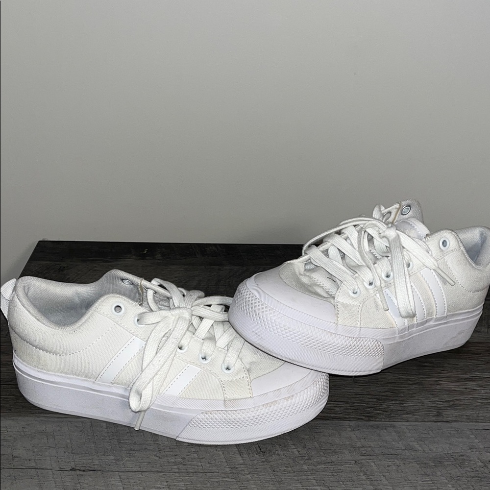 Woman’s white adidas platform sneakers gently worn - size 6